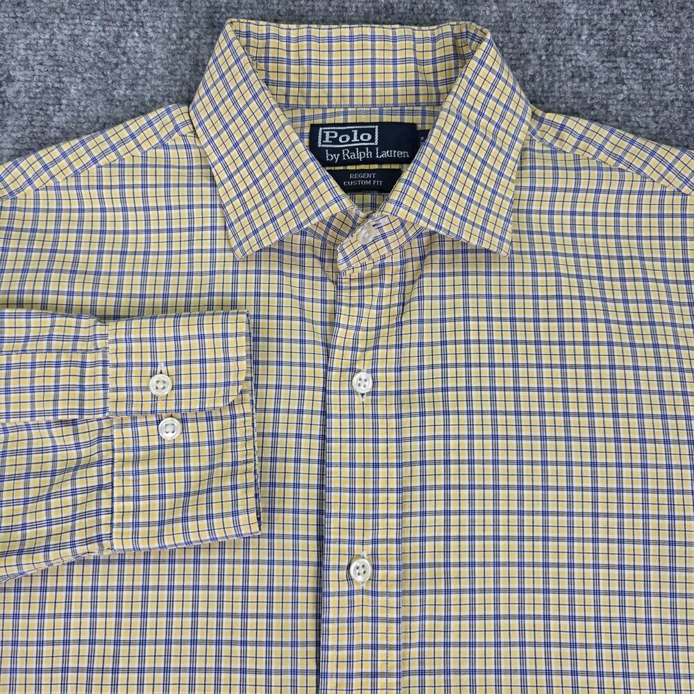 Polo Ralph Lauren Shirt Mens 16.5 Yellow Check Regent Custom Fit Long Sleeve